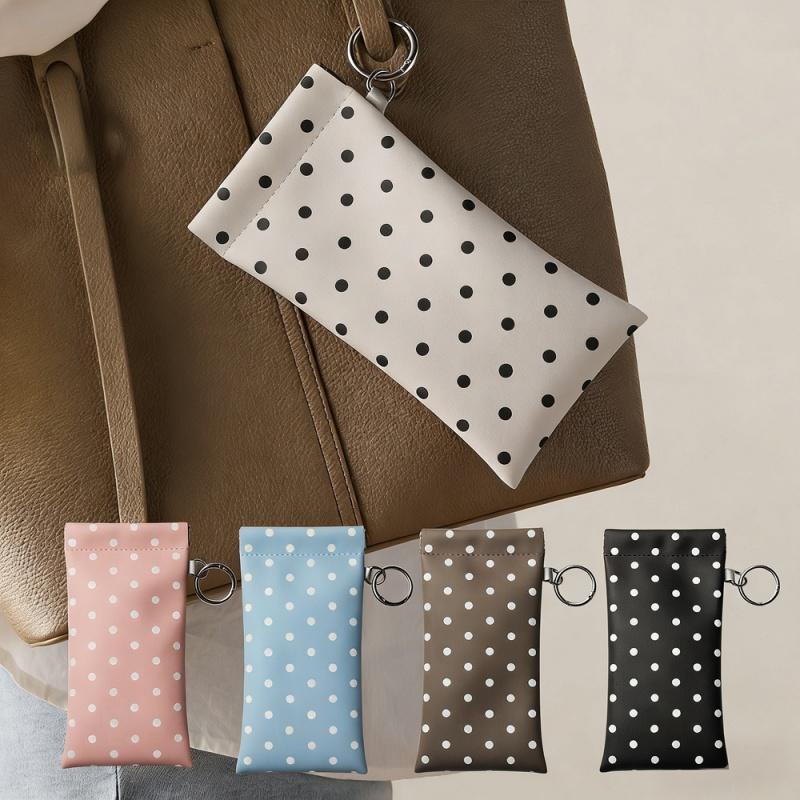 Travel Accessories Pouch For Women - 폴카 도트 안경 파우치(키체인 포함) 휴대용