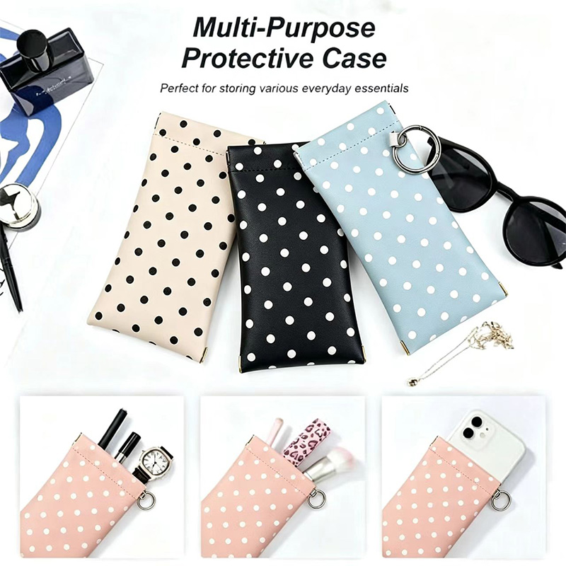 Travel Accessories Pouch For Women - 1pc 폴카 도트 안경 파우치(키체인 포함)
