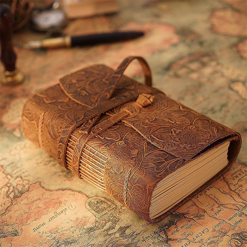 Travel Journal Accessories - 수제 가죽 노트 브라운 저널 두꺼운