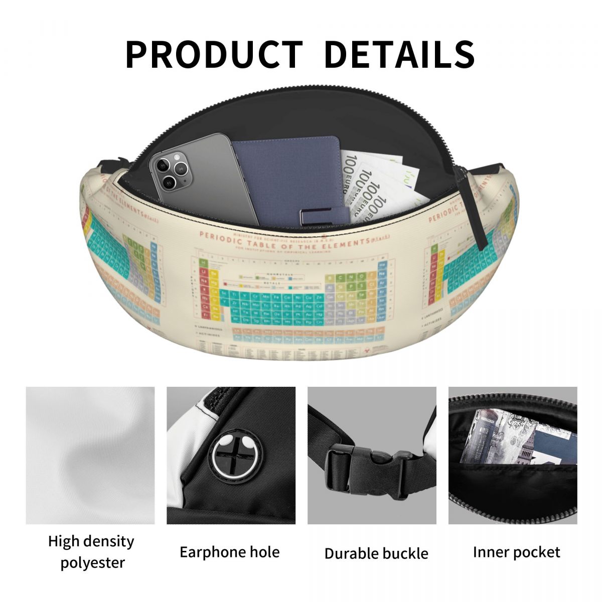 멋진 요소가 있는 주기율표 패니 팩 여행용 남성 여성  - Travel Accessories Pouch For Women 리뷰 및 가격
