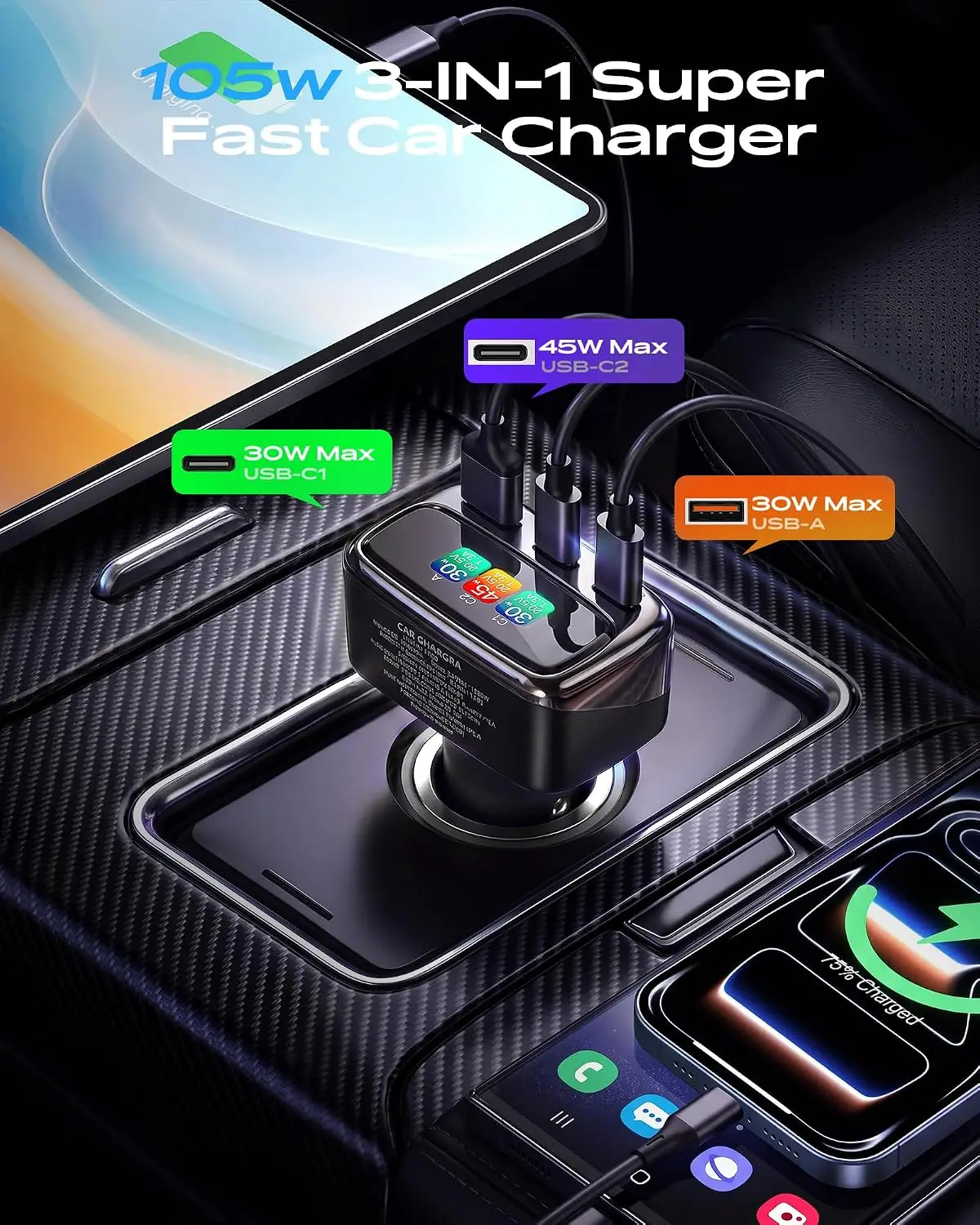105W USB C 차량용 충전기(디지털 컬러 디스플레 - Travel Accessories Men 리뷰 및 가격